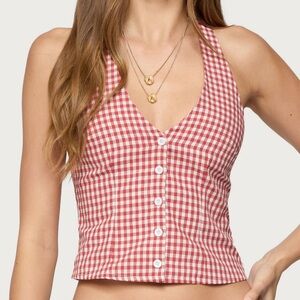 Edikted Red Checkered Halter Blouse